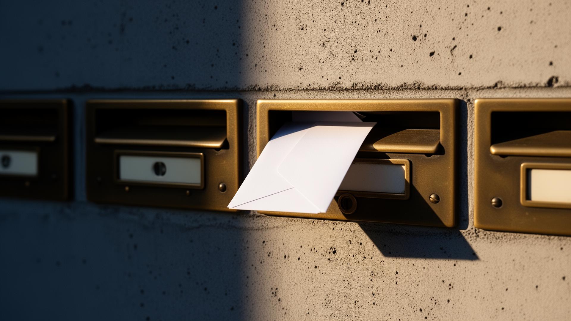 Briefkastenschlitz mit eingeworfenem Umschlag